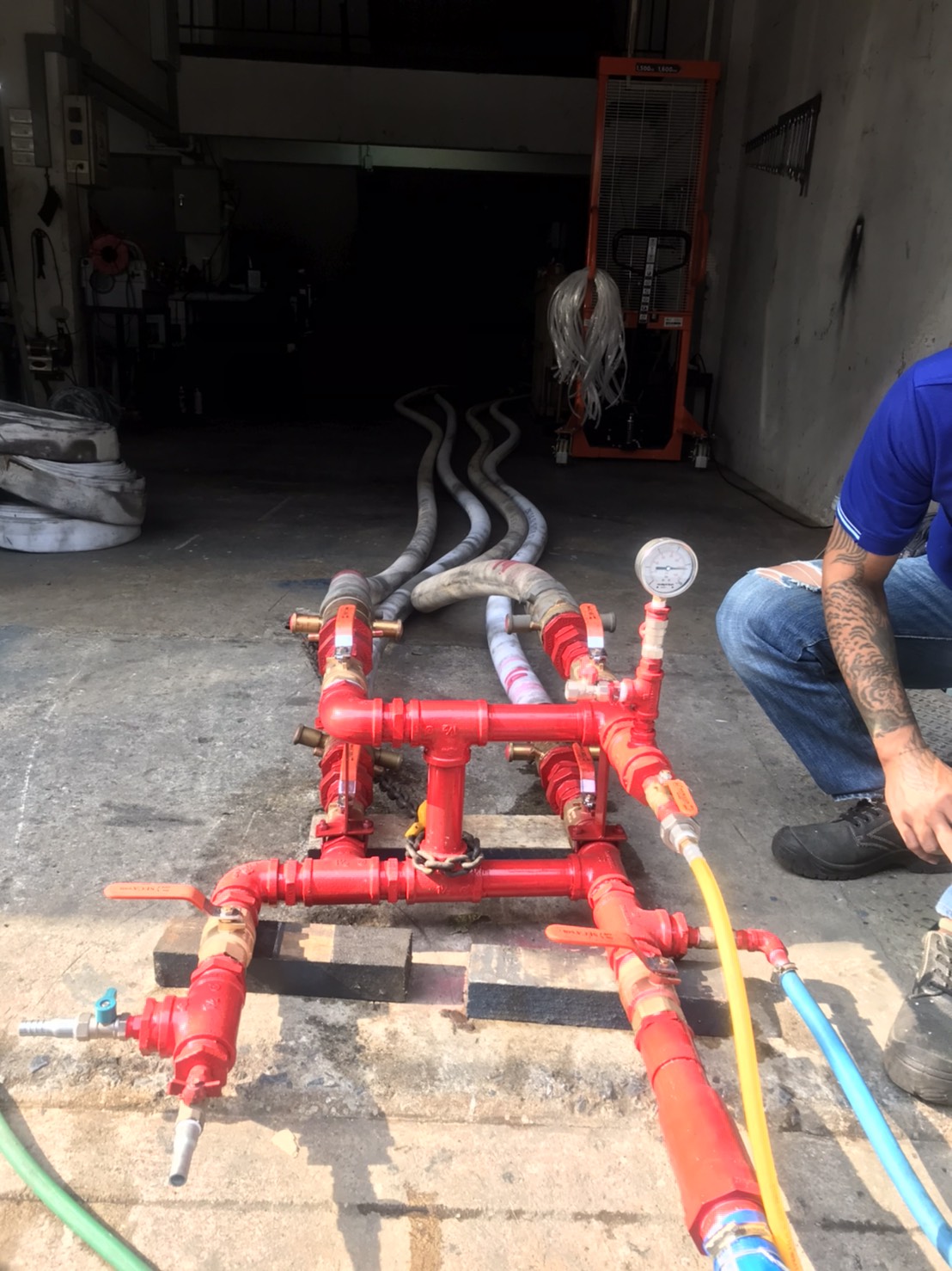 งานตรวจเช็ค Fire Hose Test Pressure 10Bar